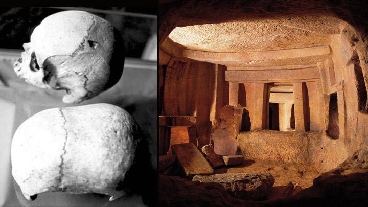 Alienígenas pré-históricos em Malta? Crânios alongados do hipogeu serão estudados