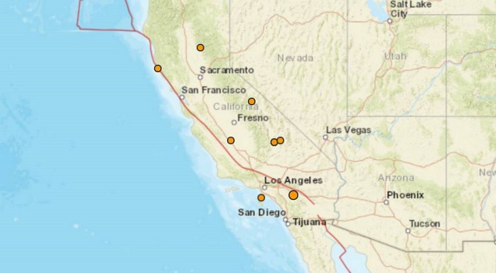 Nove terremotos atingem a Califórnia na véspera de Natal