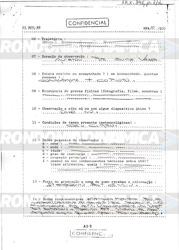 BRASIL: Docs confidenciais do governo federal mostram registros de OVNIs em Rondônia
