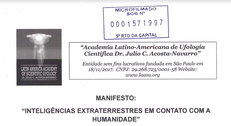 Manifesto: Inteligências extraterrestres em contato com a humanidade