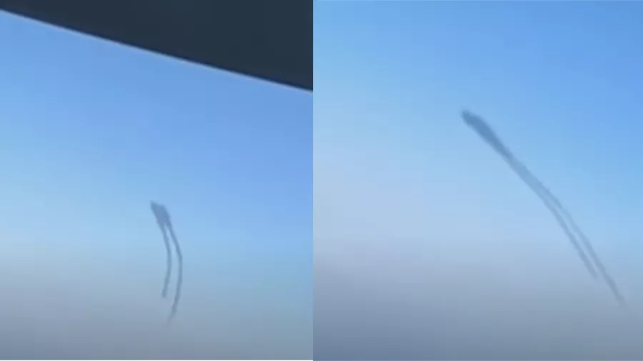 Criatura estranha ou OVNI é filmado da janela de avião?