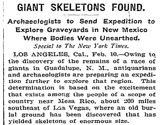 Esqueletos gigantes no Novo México – artigo do New York Times de 1902