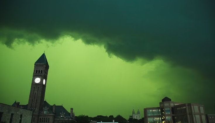 Estranha tormenta deixa o céu verde nos  Estados Unidos