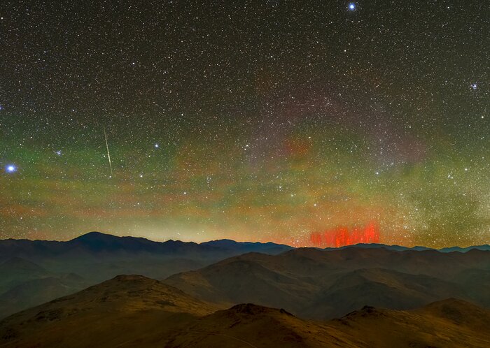 Raros “Sprites Vermelhos” vistos no Observatório do ESO no Chile