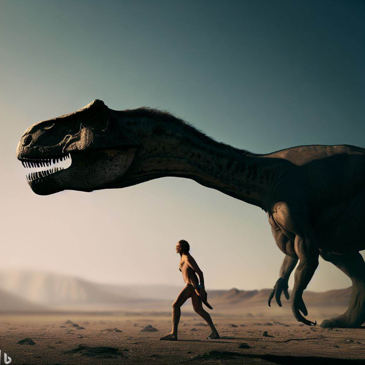 pré-humano e dinossauro
