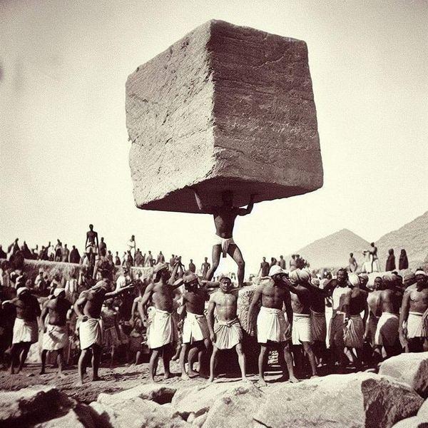 Fotos da época mostram como as pirâmides do Egito foram construídas (humor)