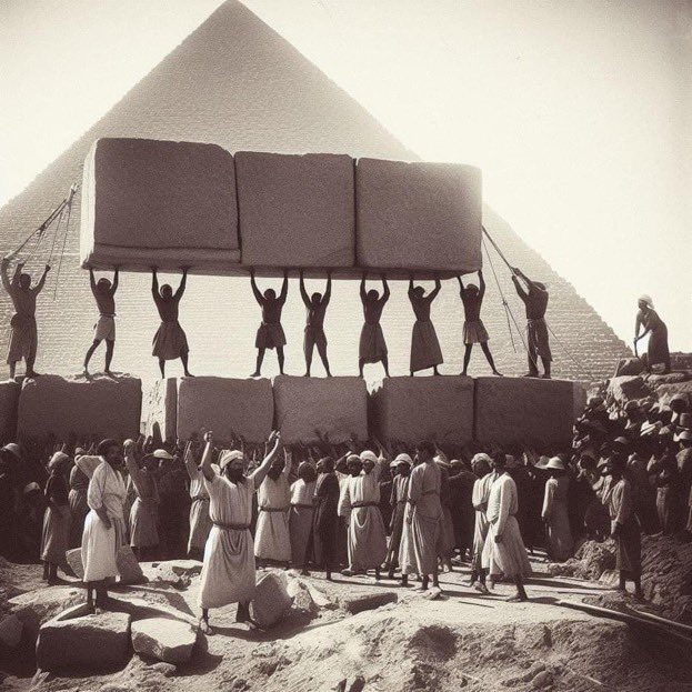 Fotos da época mostram como as pirâmides do Egito foram construídas (humor)